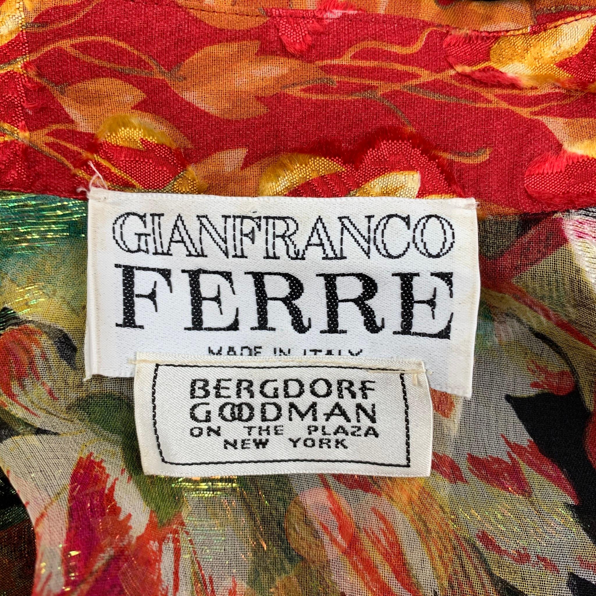 Vintage GIANFRANCO FERRE Size 2 Multi-Color Floral Silk Oversized Blouse 1