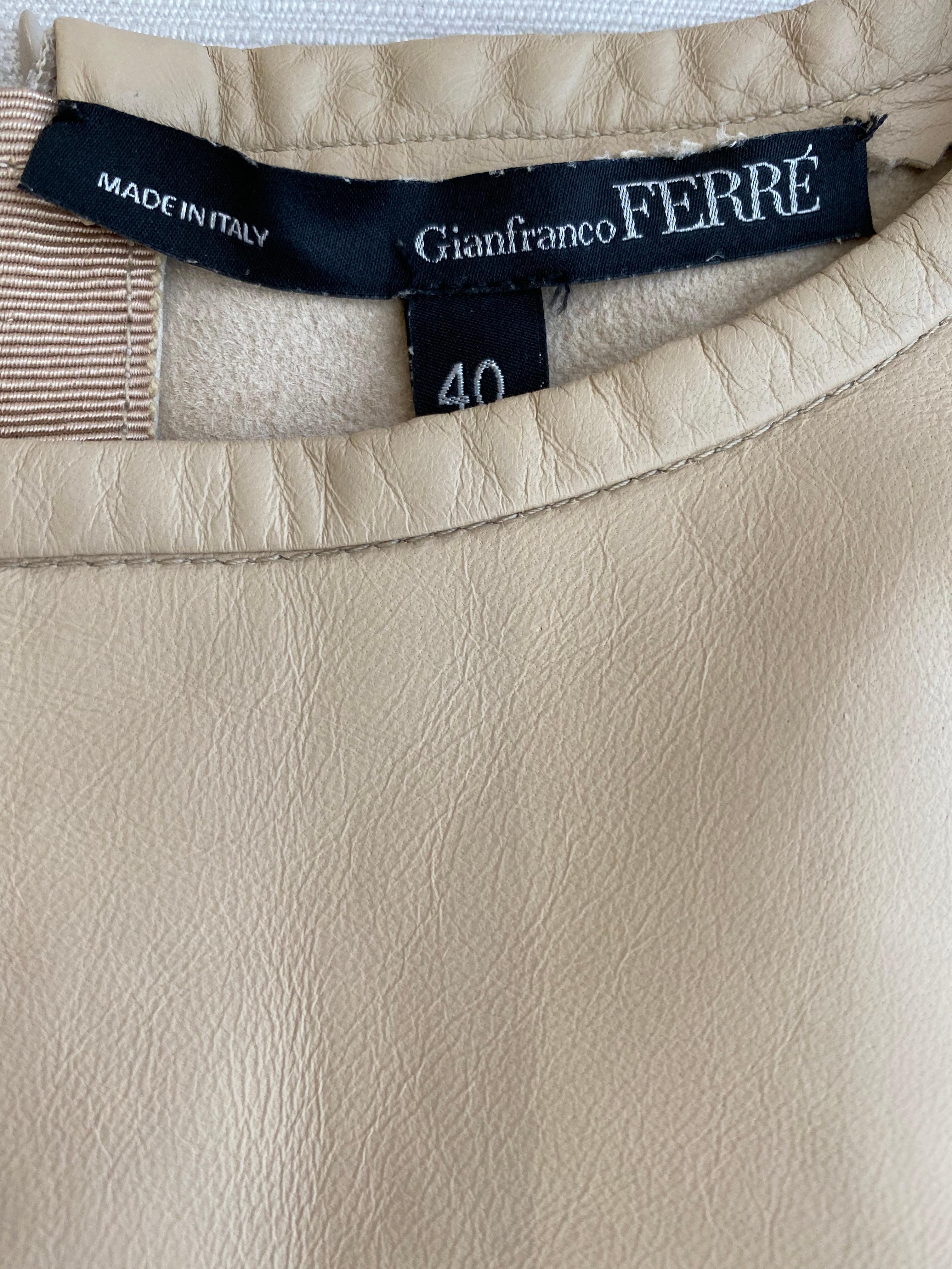 Vintage Gianfranco Ferre Tan Leather and Wool Knit Dress In Good Condition For Sale In Beverly Hills, CA