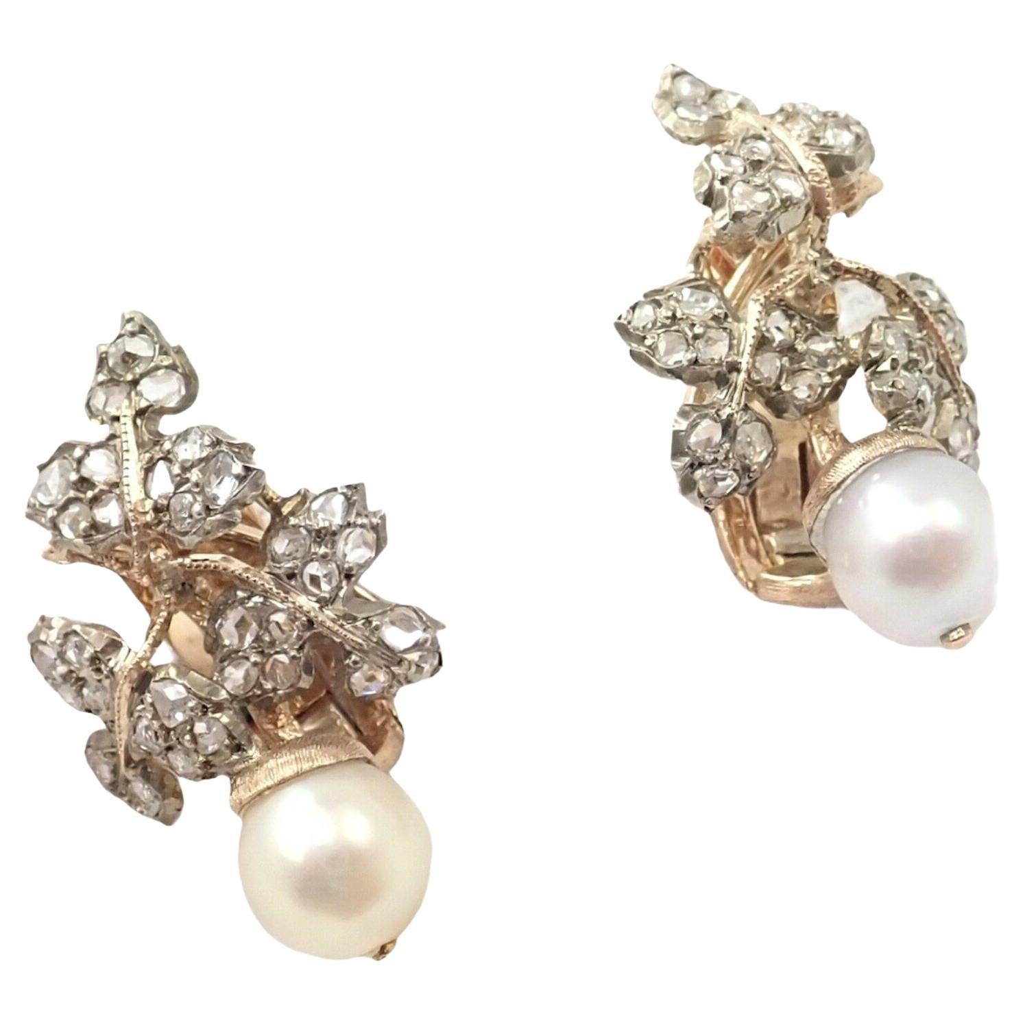 Vintage Gianmaria Buccellati Pearl Diamond Yellow Gold Earrings For Sale