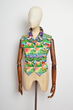 Chaleco vintage de Gianni Versace de los años 90, de pana con estampado pop art de colores vivos - Top