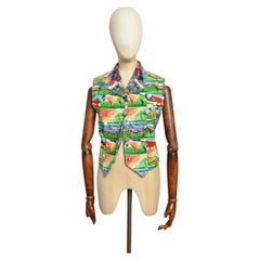 Chaleco vintage de Gianni Versace de los años 90, de pana con estampado pop art de colores vivos - Top
