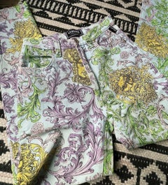 Vintage Gianni Versace 1990s Pastel Blue Baroque High Waisted Jeans
