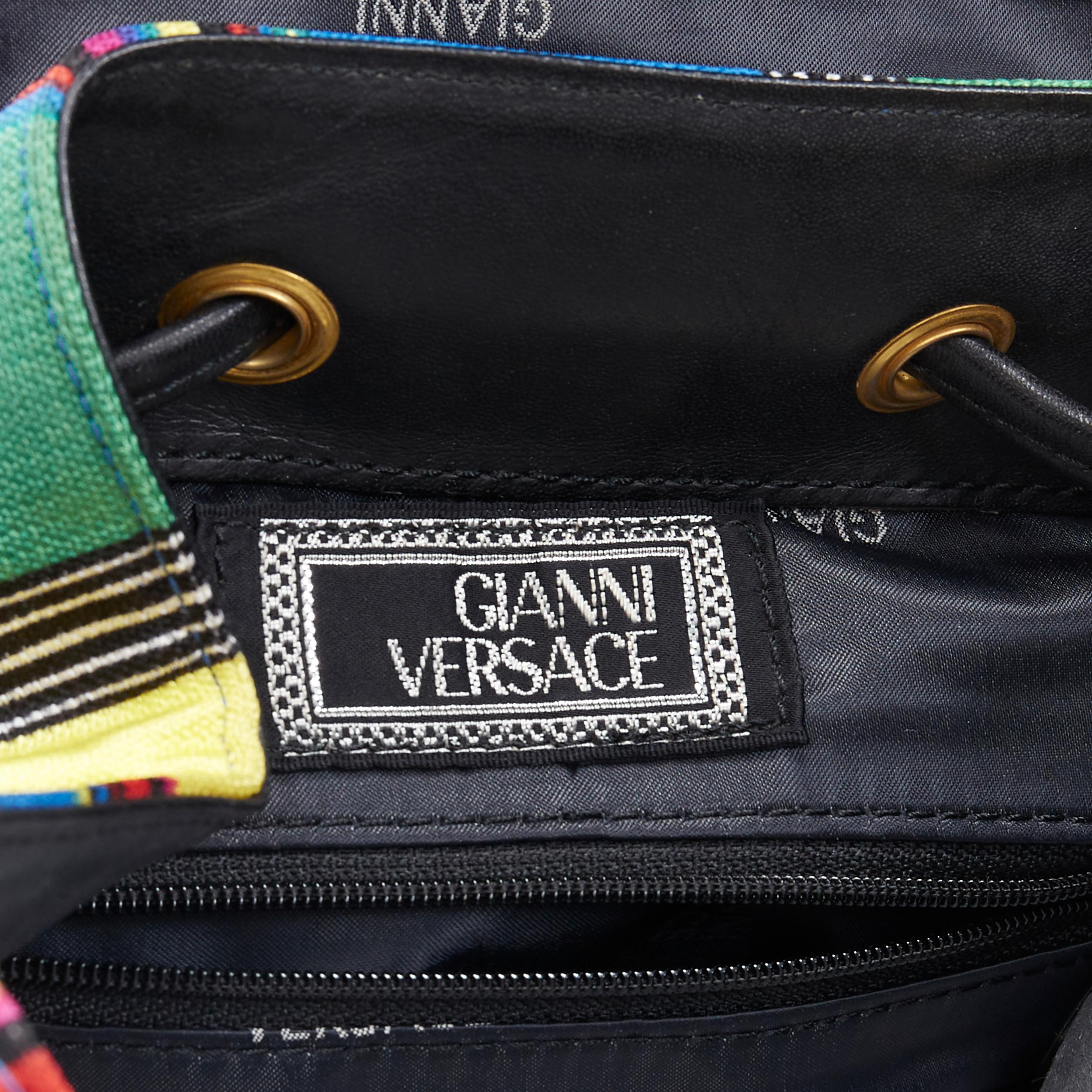 vintage GIANNI VERSACE 1990's striped canvas gold studded flap backpack bag 7
