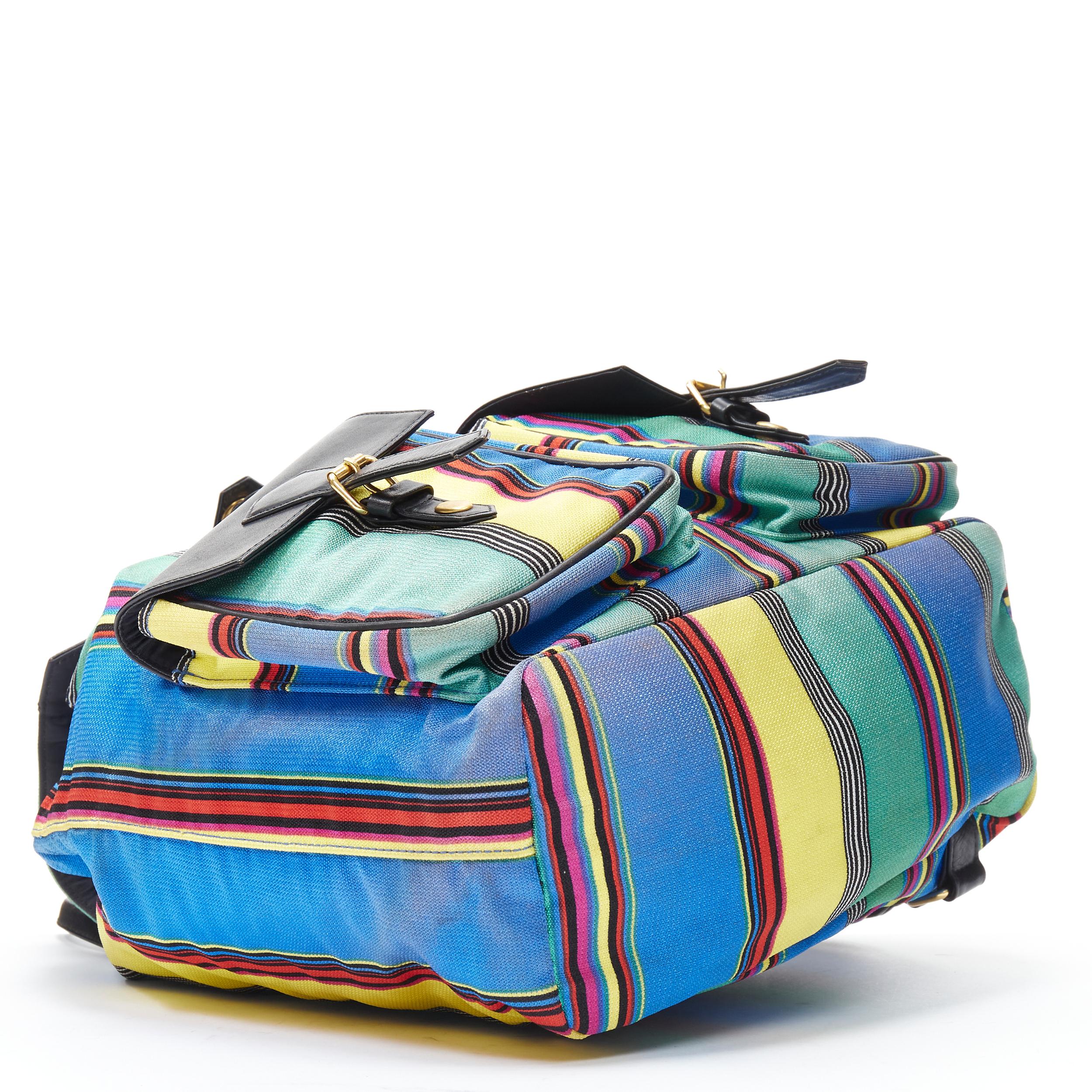 vintage GIANNI VERSACE 1990's striped canvas gold studded flap backpack bag 1