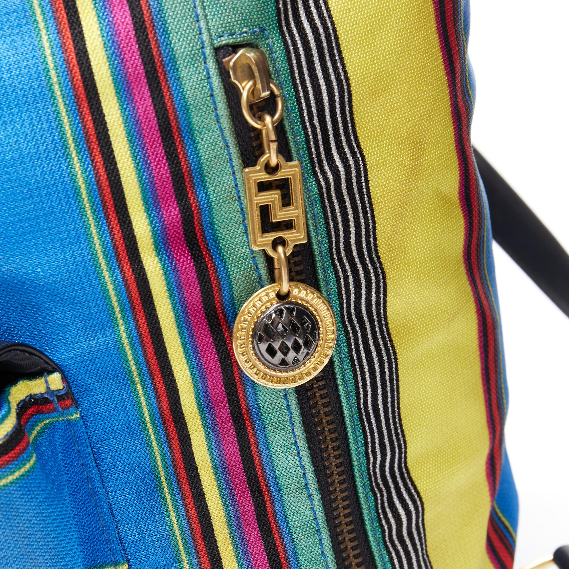 vintage GIANNI VERSACE 1990's striped canvas gold studded flap backpack bag 3