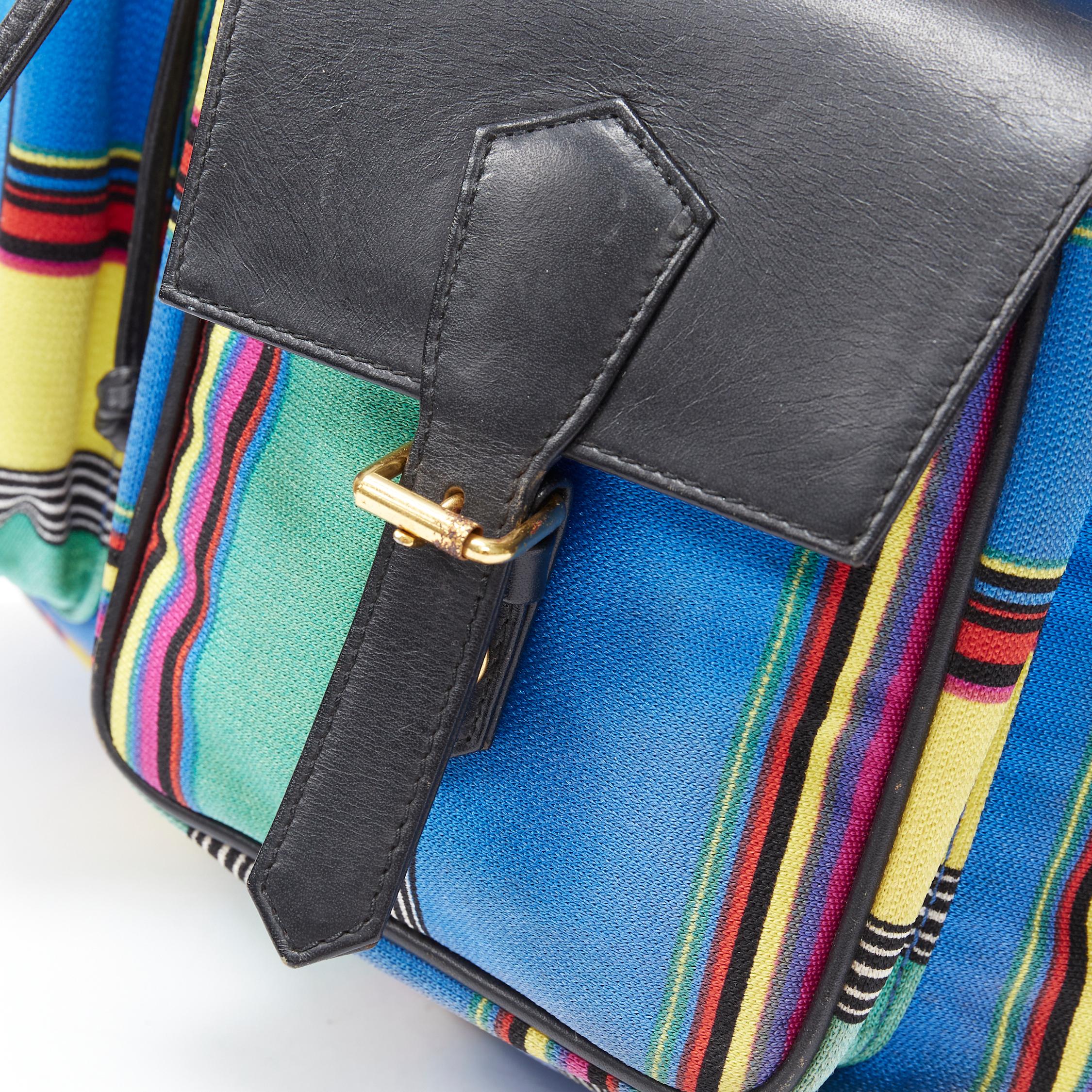 vintage GIANNI VERSACE 1990's striped canvas gold studded flap backpack bag 4