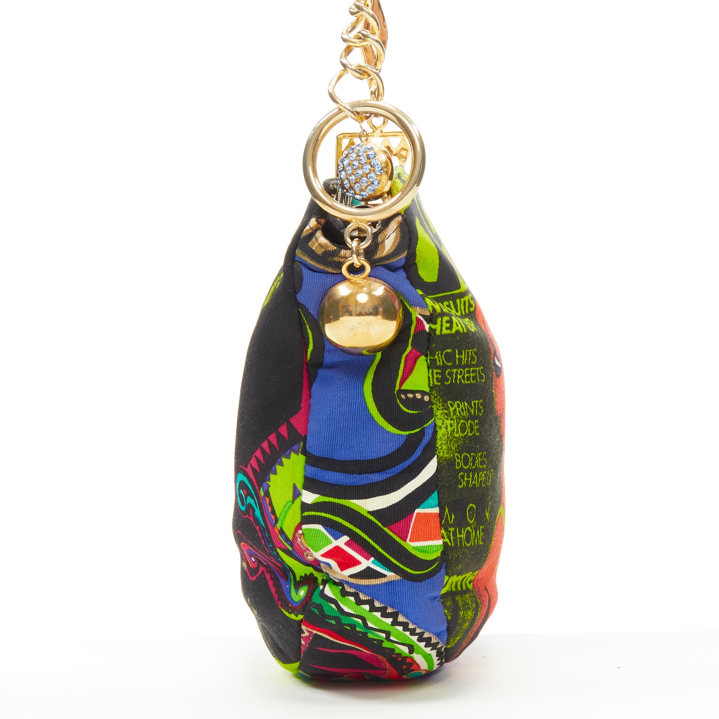 Black vintage GIANNI VERSACE 1991 Vogue Pop Art Magazine crystal charm crossbody bag
