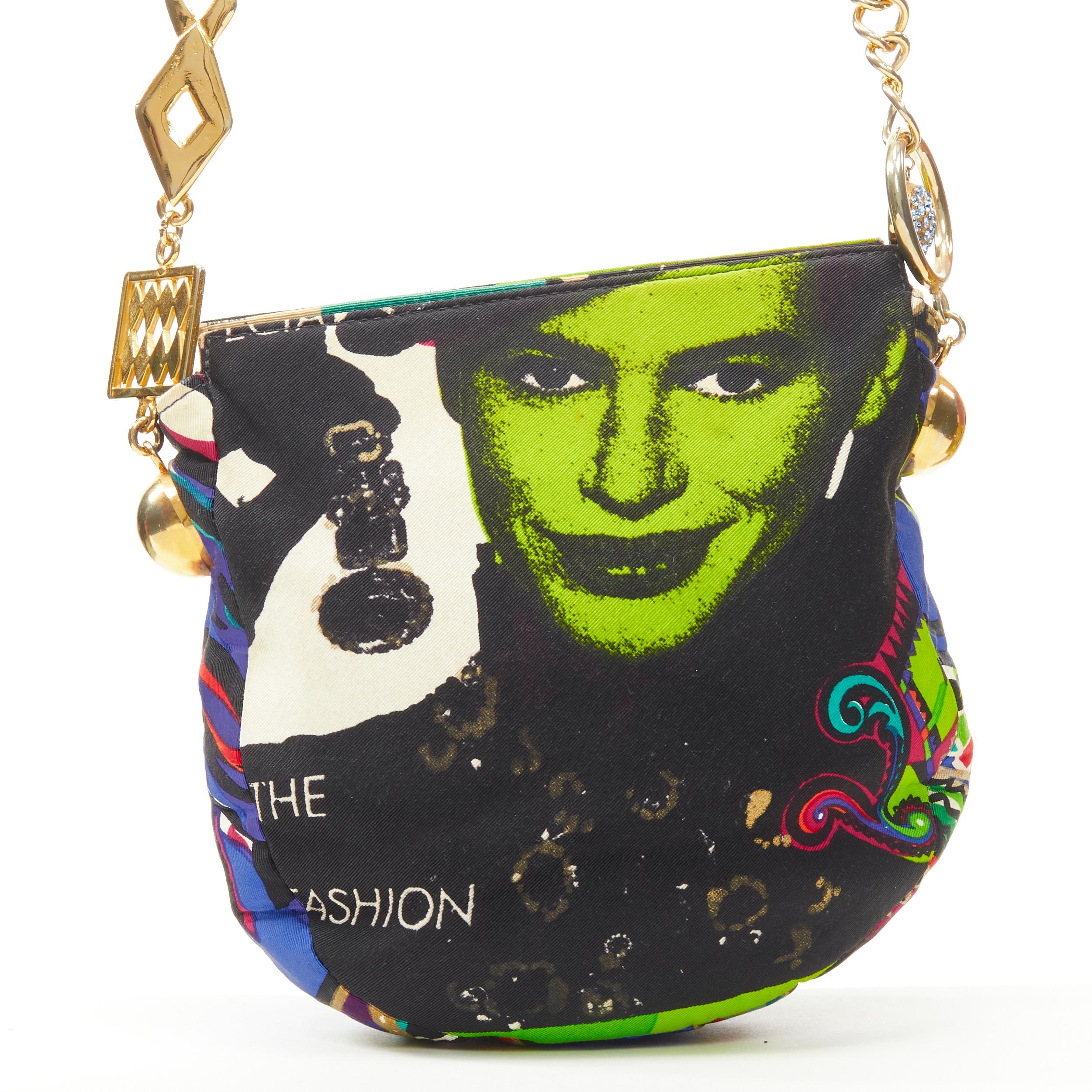 Women's vintage GIANNI VERSACE 1991 Vogue Pop Art Magazine crystal charm crossbody bag