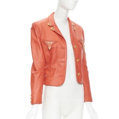 vintage GIANNI VERSACE 1992 Miss S&M western stud pocket red leather jacket S
