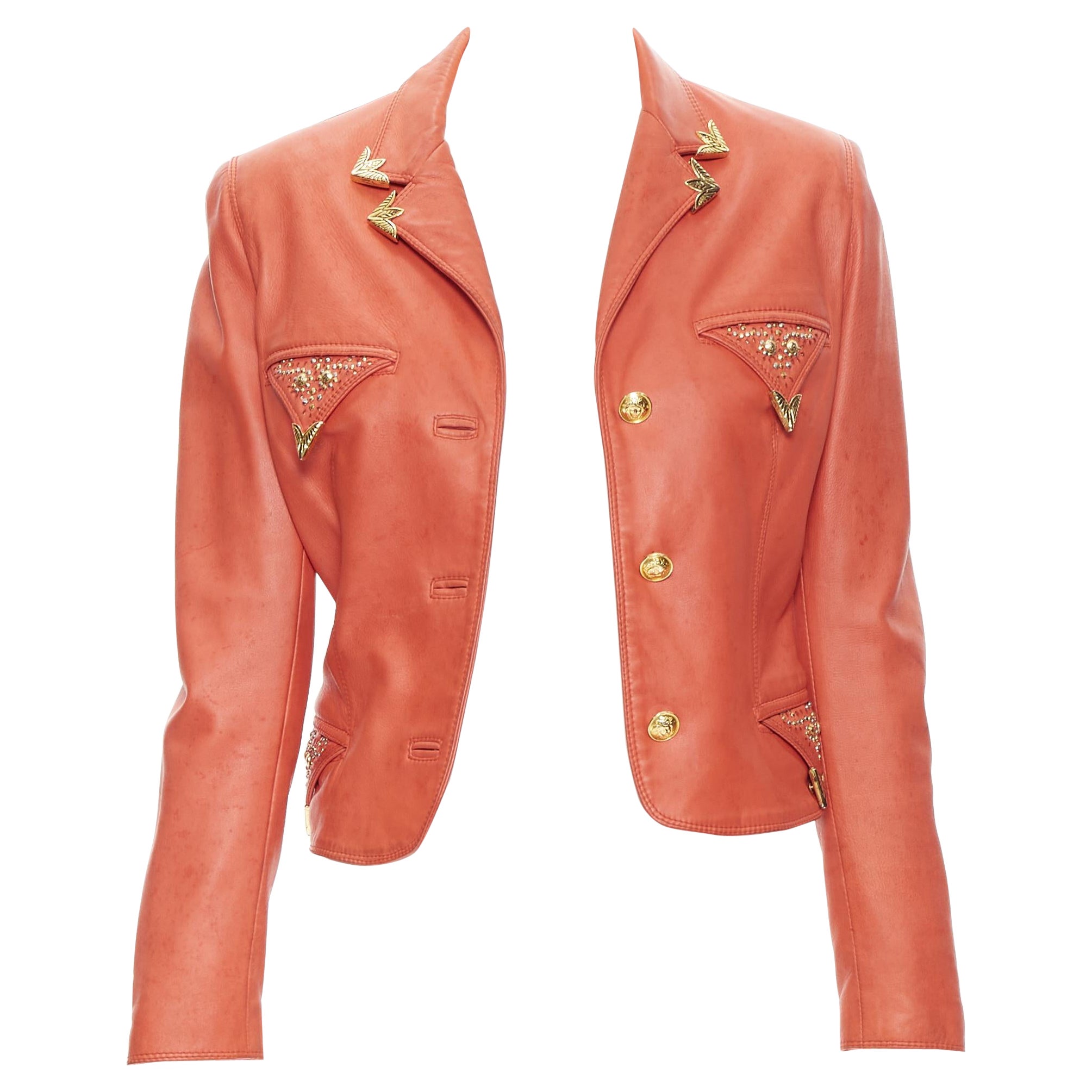 vintage GIANNI VERSACE 1992 Miss S&M western stud pocket red leather jacket S