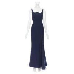 vintage Gianni Versace 1995 abito con scollatura a cuore e inserto in chiffon blu scuro IT42 M