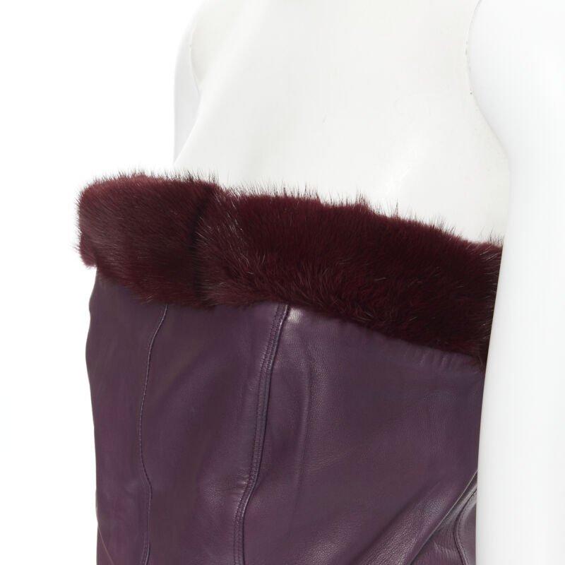 vintage GIANNI VERSACE 1997 purple leather fur trim strapless mini dress IT40
Reference: GIYG/A00024
Brand: Gianni Versace
Designer: Gianni Versace
Collection: Fall Winter 1997 - Runway
Material: Leather, Fur
Color: Purple
Pattern: Solid
Closure: