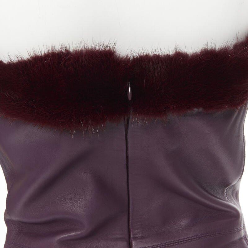 vintage GIANNI VERSACE 1997 purple leather fur trim strapless mini dress IT40 For Sale 2