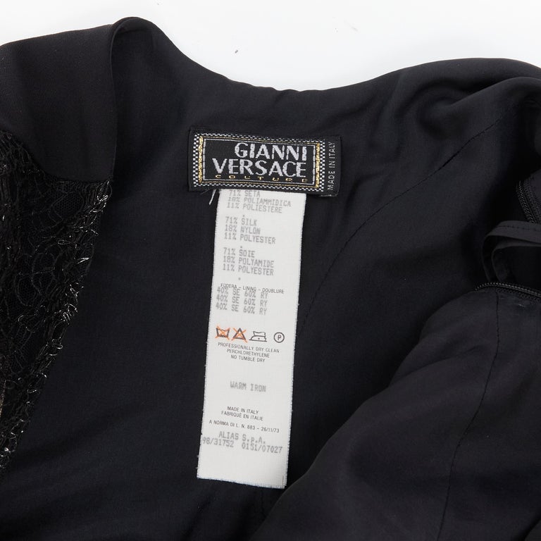 vintage GIANNI VERSACE 1998 black web sheer lace illusional panel gown IT40 S For Sale 6