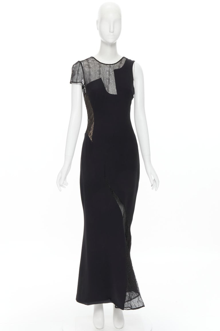 vintage GIANNI VERSACE 1998 black web sheer lace illusional panel gown IT40 S For Sale 7