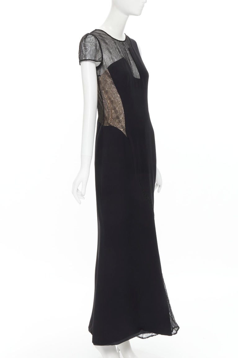 Black vintage GIANNI VERSACE 1998 black web sheer lace illusional panel gown IT40 S For Sale