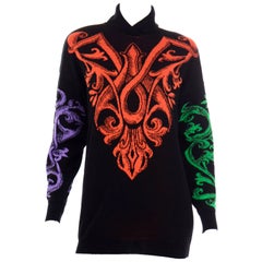 Maglione vintage in lana con stampa barocca astratta di Gianni Versace