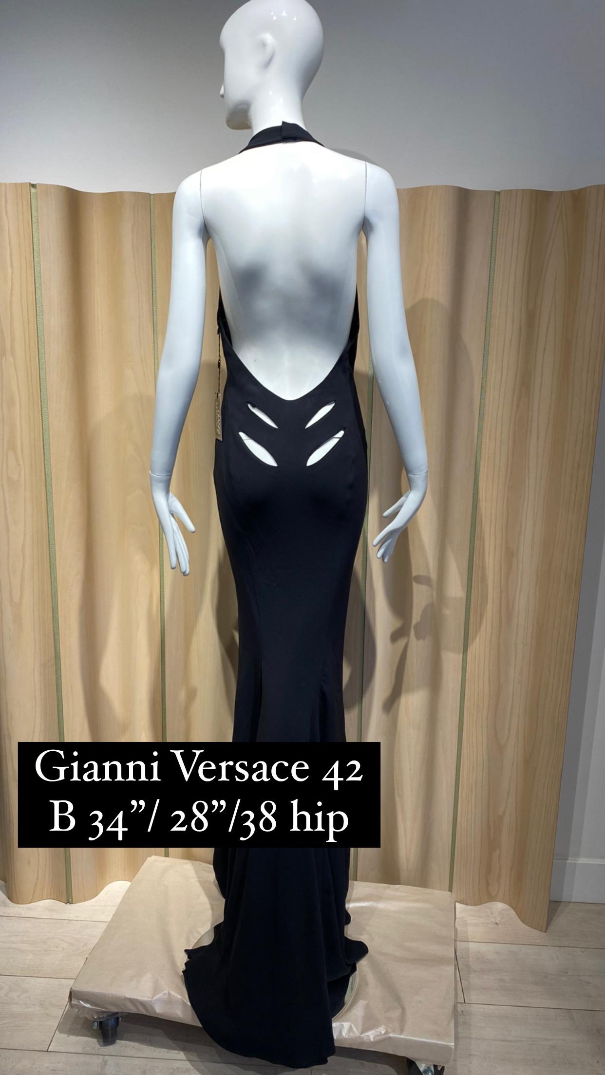 Vintage Gianni Versace Black Cut Out Gown For Sale 4