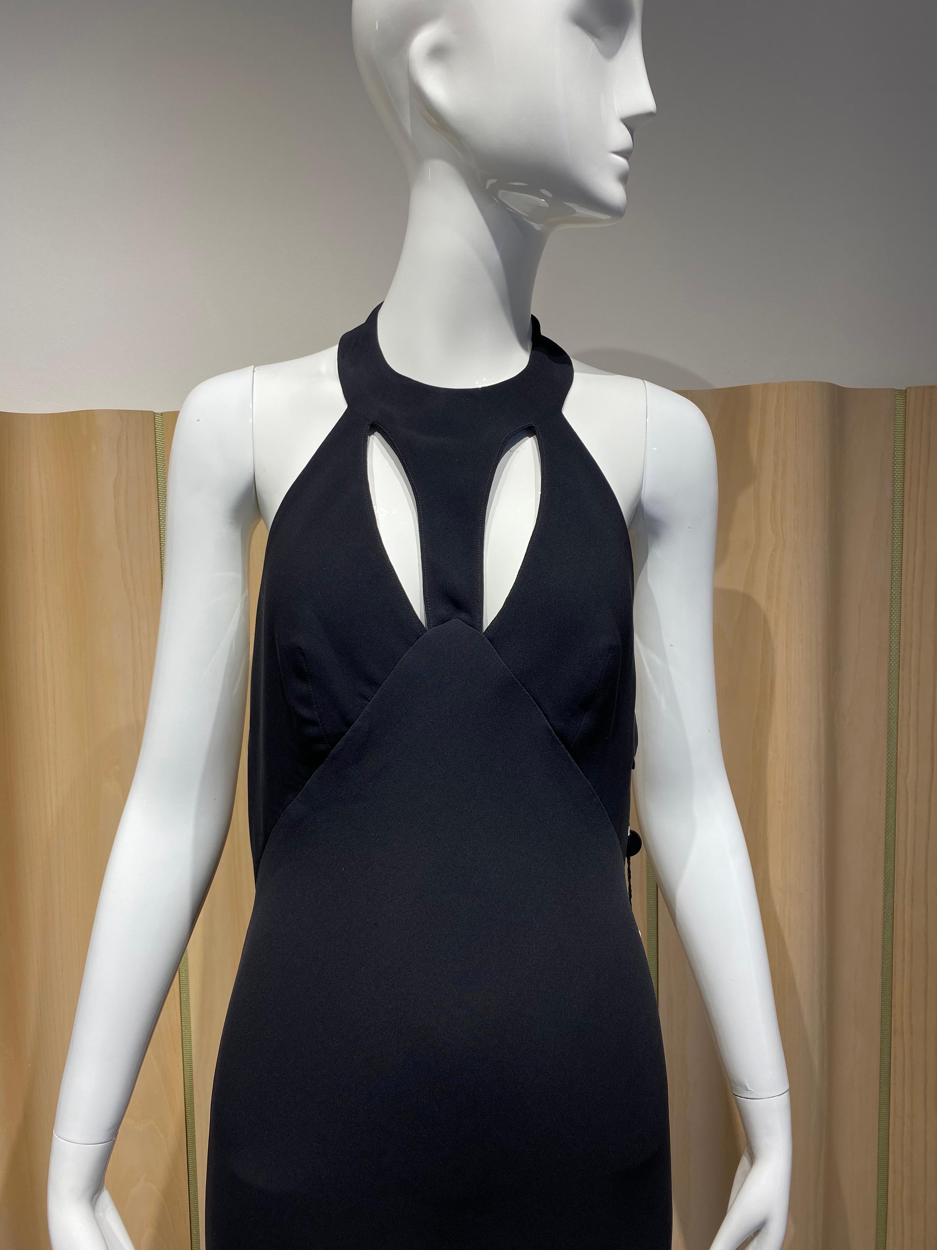 Vintage Gianni Versace Black Cut Out Gown In Excellent Condition For Sale In Beverly Hills, CA