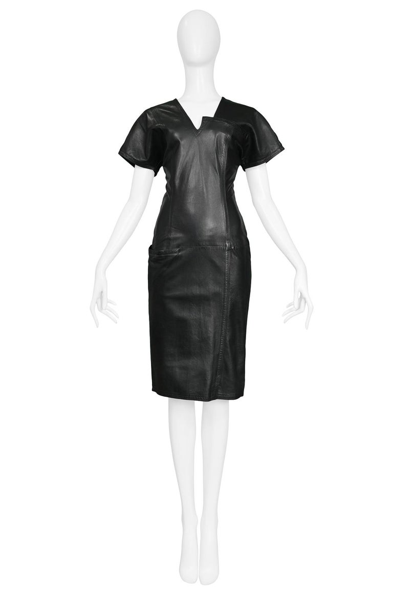 Vintage Gianni Versace Black Leather Architectural Dress For Sale at ...