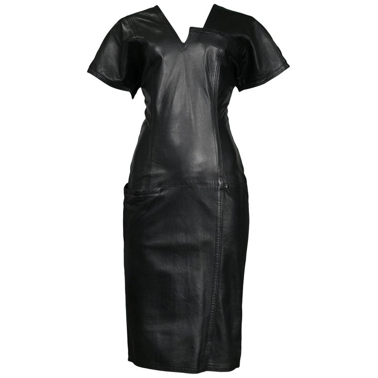 Vintage Gianni Versace Black Leather Architectural Dress For Sale at ...