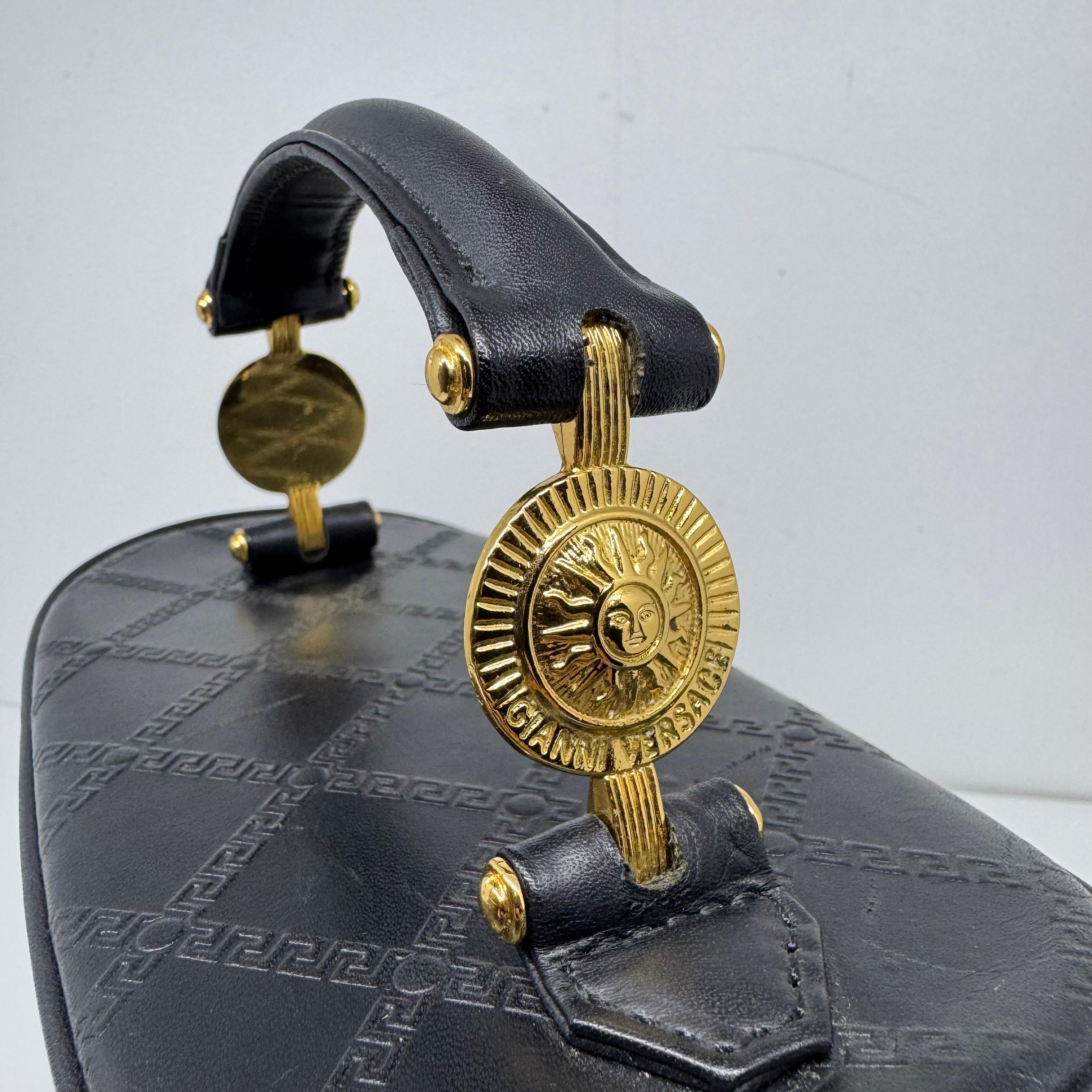 Vintage Gianni Versace Black Leather Embossed Vanity Shoulder Bag For Sale 4