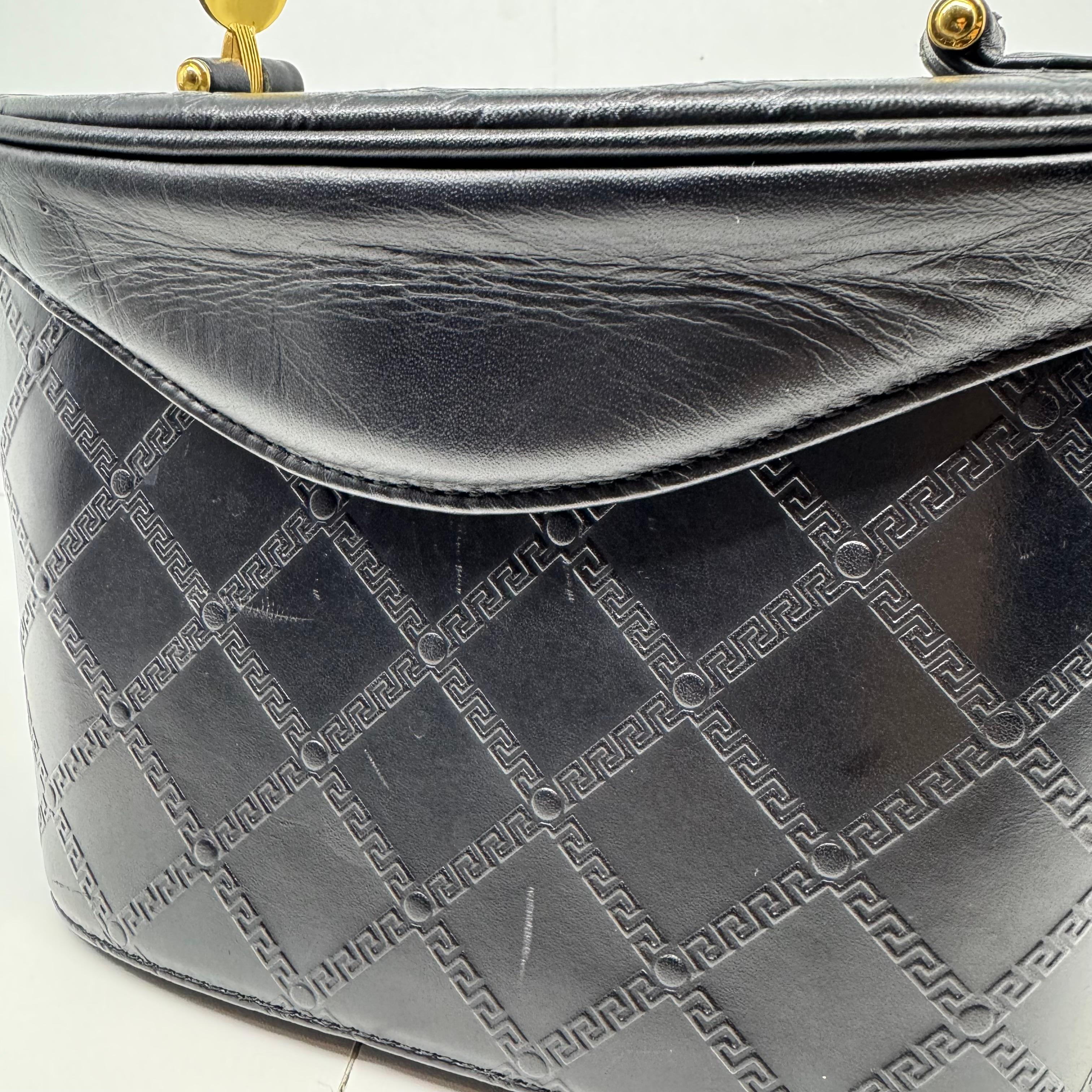 Vintage Gianni Versace Black Leather Embossed Vanity Shoulder Bag For Sale 5