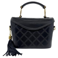 Vintage Gianni Versace Black Leather Embossed Vanity Shoulder Bag