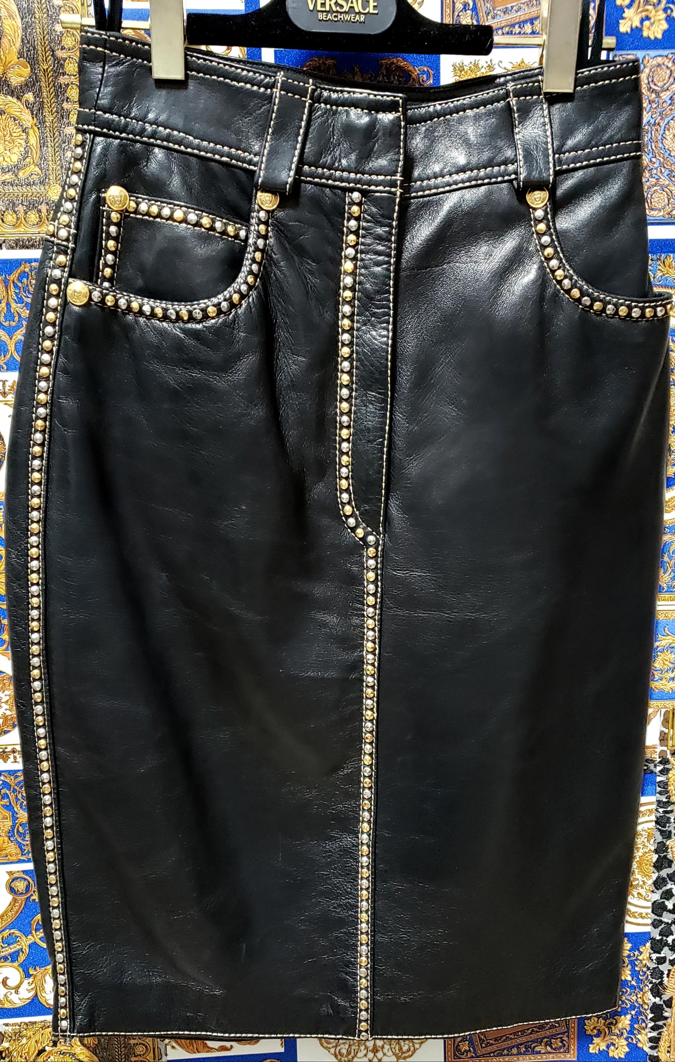 versace leather skirt