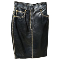 VINTAGE GIANNI VERSACE BLACK LEATHER SKIRT with GOLD & SILVER TONE STUDS 38 - 2