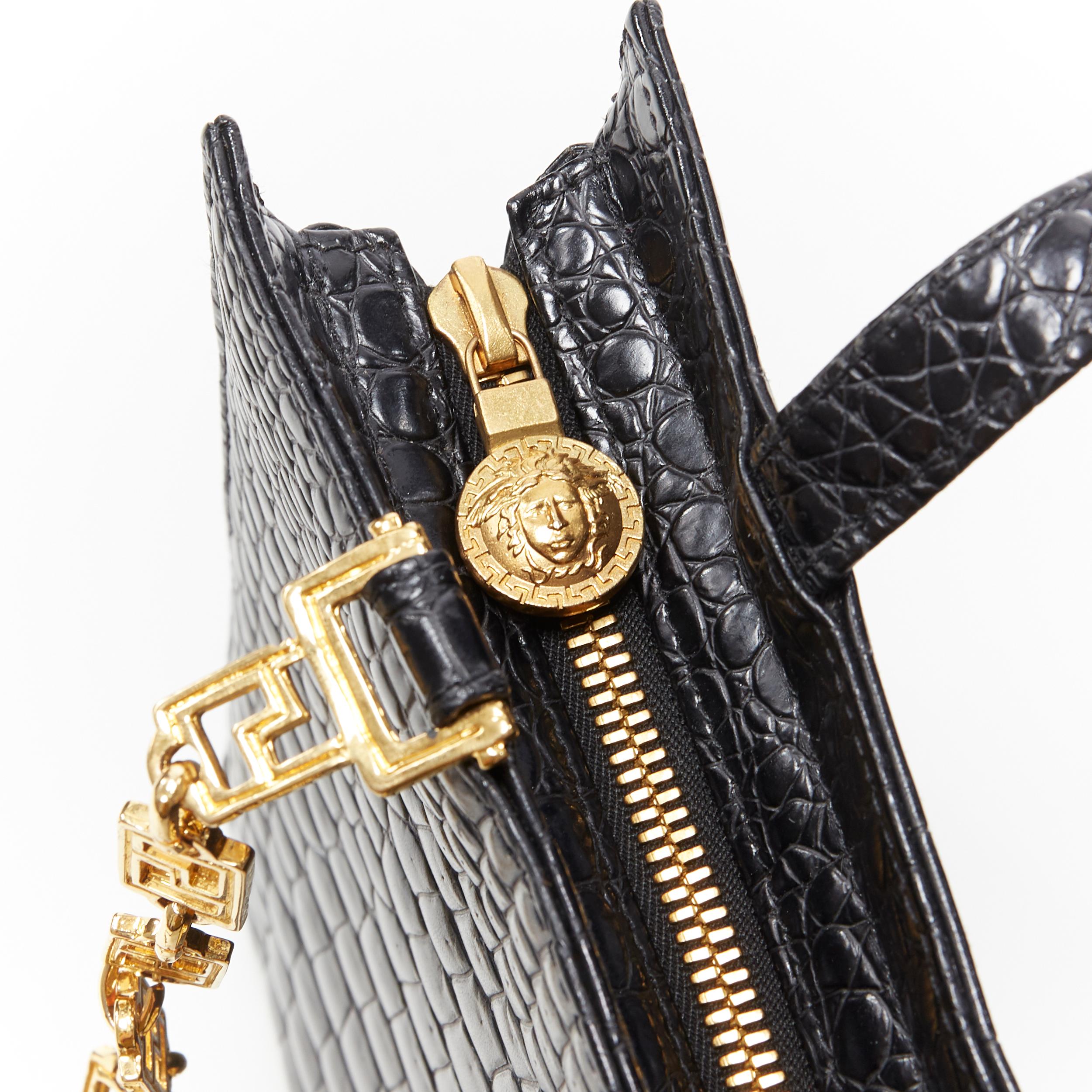 vintage GIANNI VERSACE black mock croc gold Medusa Greca long shoulder strap bag 1