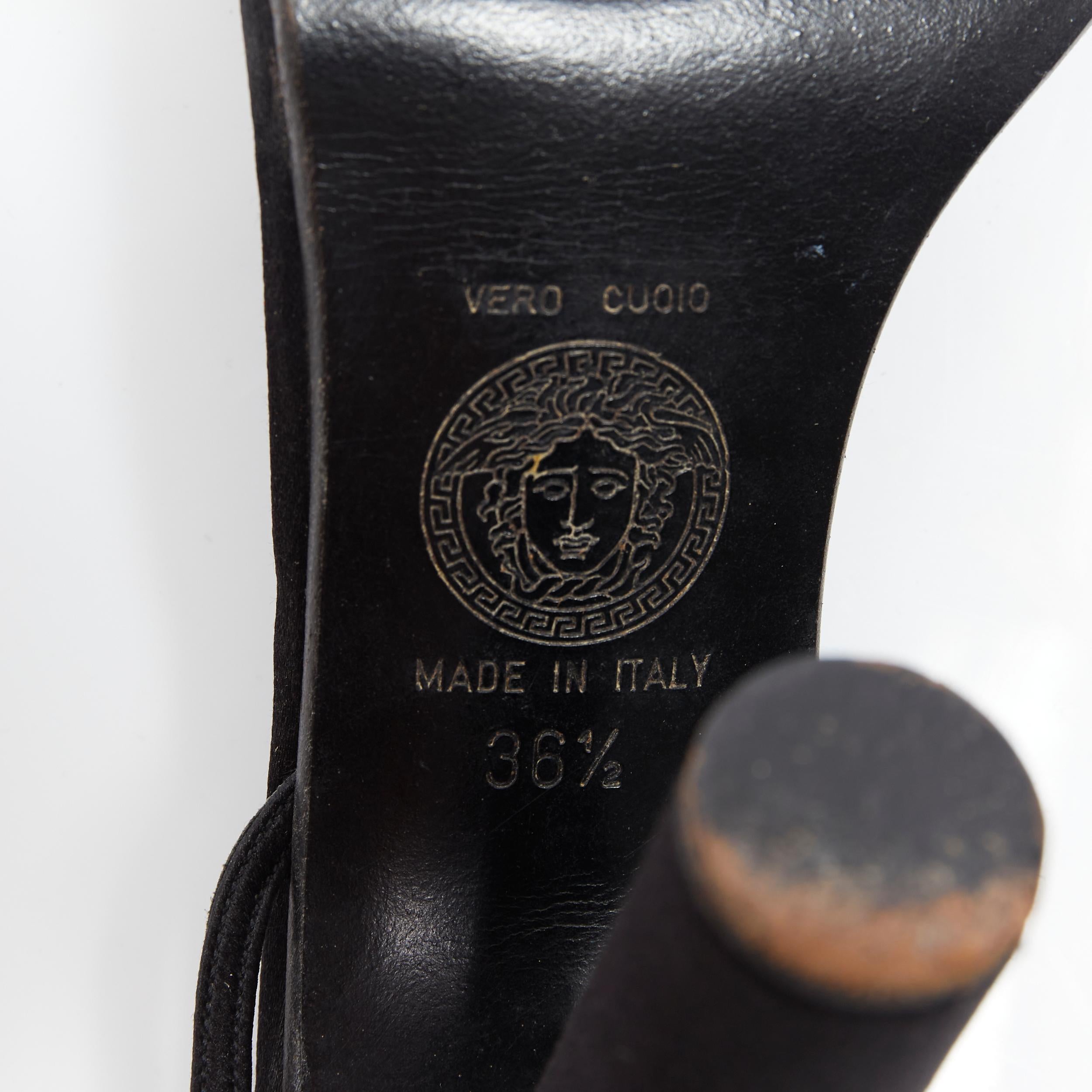 Sandales vintage GIANNI VERSACE à talons coniques en satin noir EU36,5 5