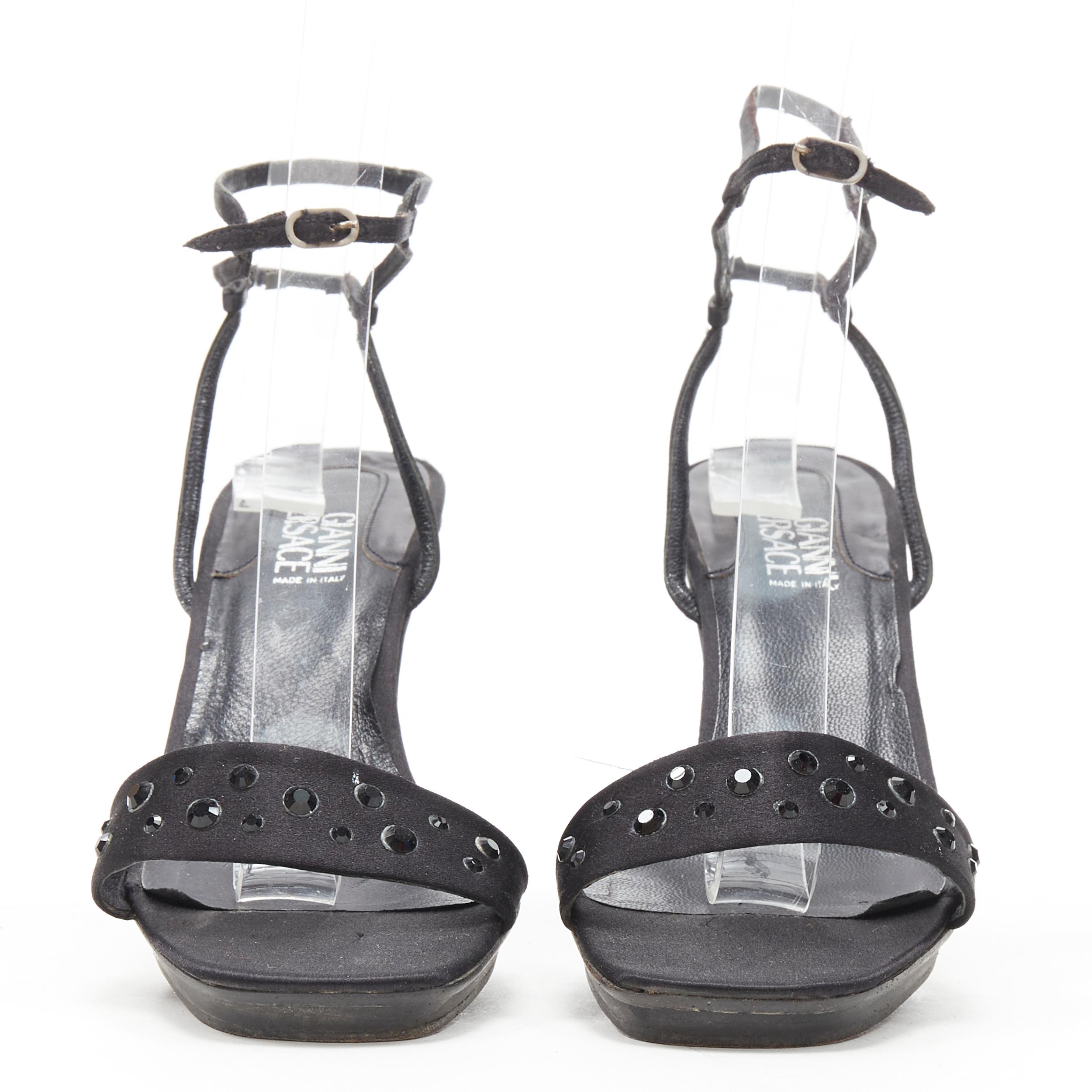 Black vintage GIANNI VERSACE black satin crystal cone heel sandal EU36.5