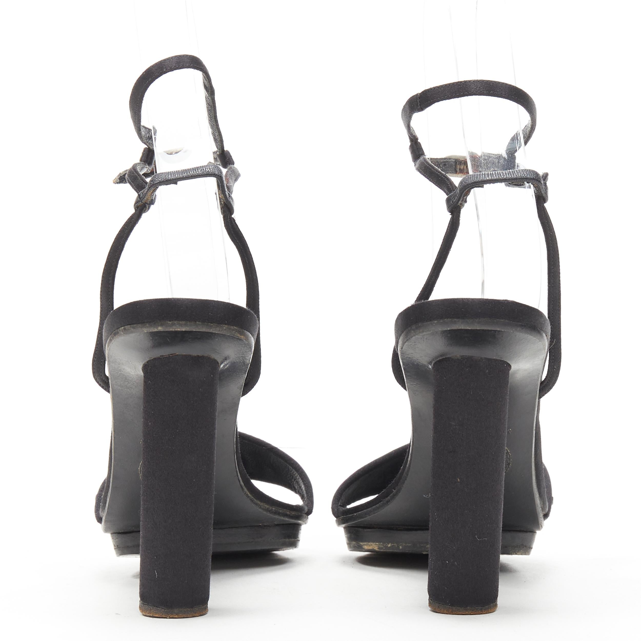 Women's vintage GIANNI VERSACE black satin crystal cone heel sandal EU36.5 For Sale
