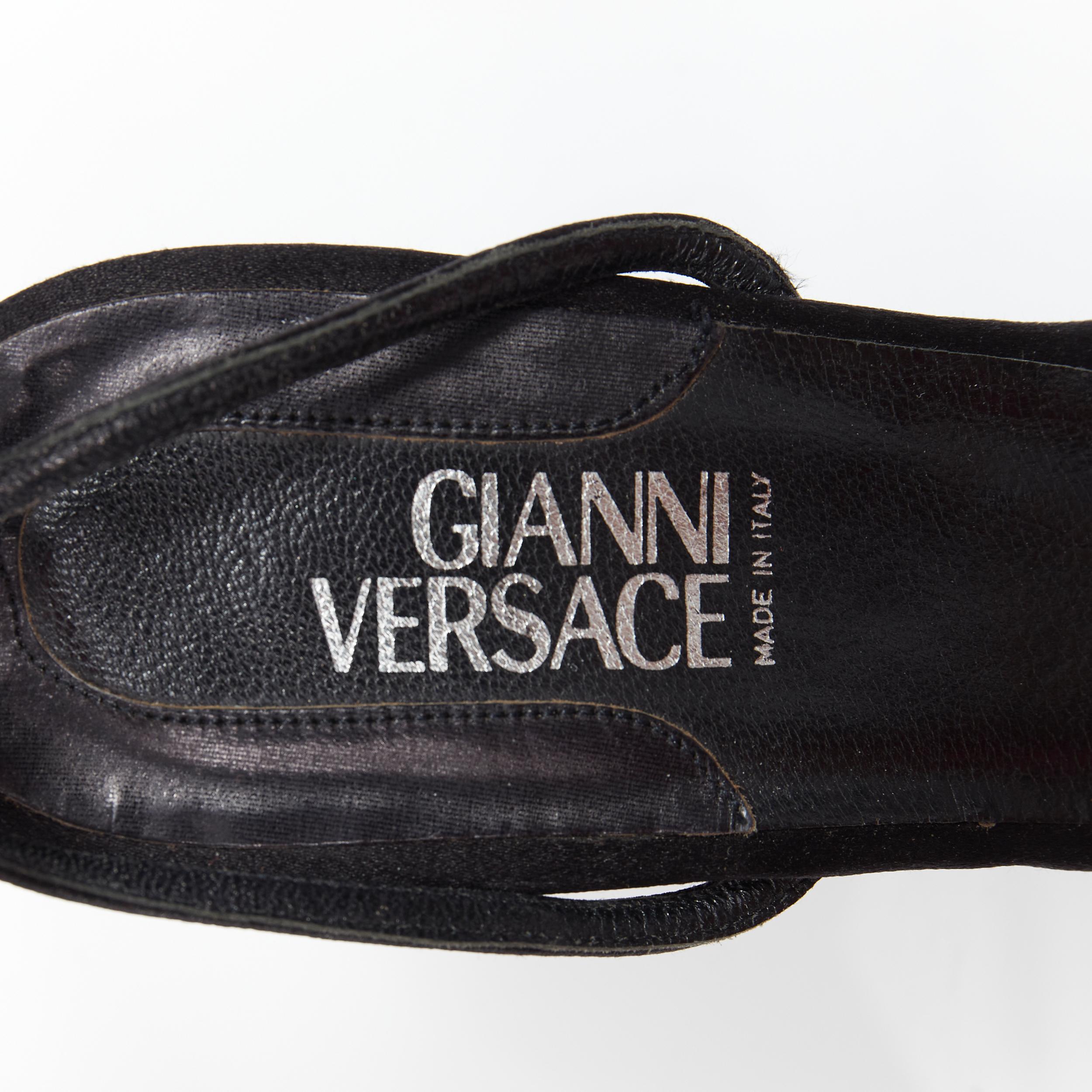 vintage GIANNI VERSACE black satin crystal cone heel sandal EU36.5 4