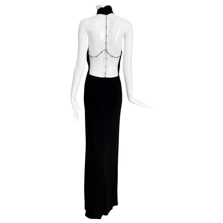 Vintage Gianni Versace Black Silk Jersey Open Back Gown at 1stDibs