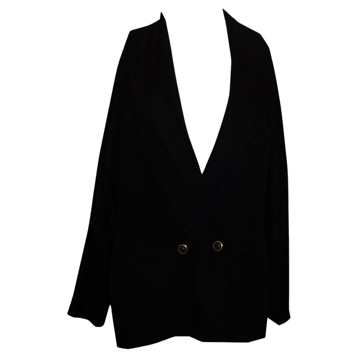 Vintage Gianni Versace Black Wool Jacket with Interesting Collar For Sale