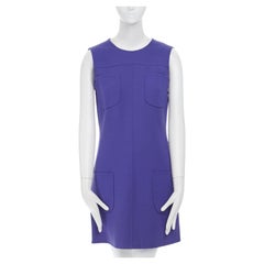 vintage GIANNI VERSACE blue patch pocket sleeveless shift cocktail dress M