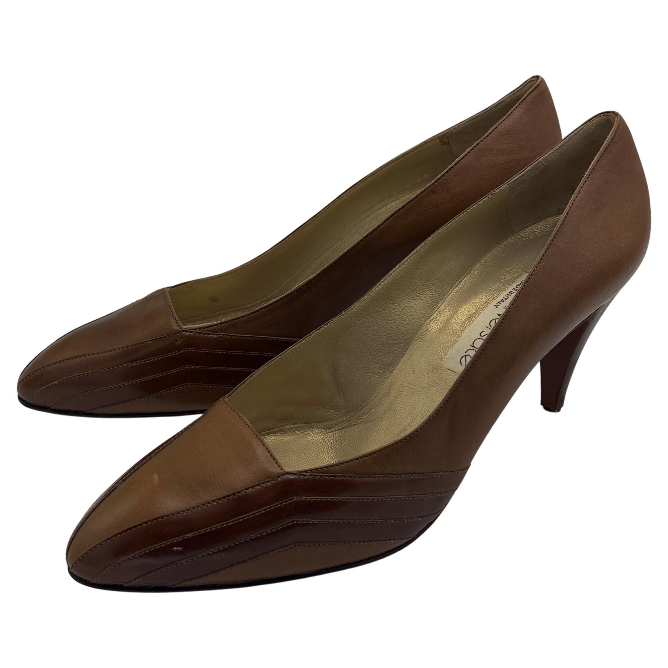 Vintage Gianni Versace Brown Leather Pumps - ¡Sin aranceles, lo pagamos nosotros! en venta