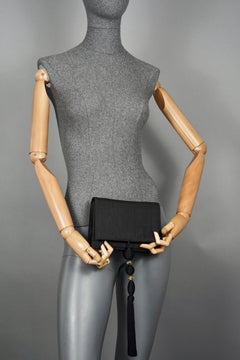 Vintage GIANNI VERSACE COUTURE Black Raw Silk Passementerie Tassel Clutch Bag