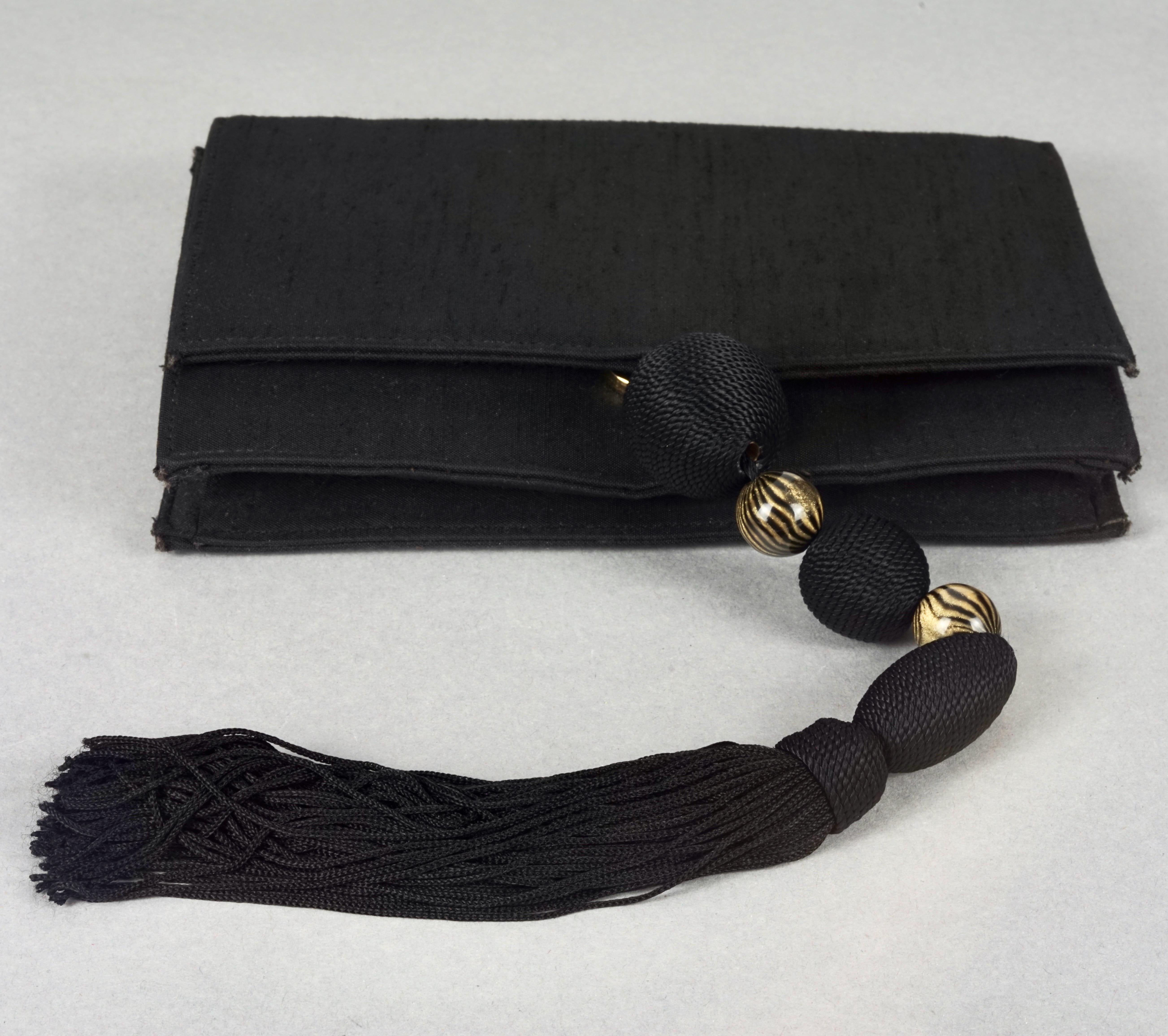 Women's Vintage GIANNI VERSACE COUTURE Black Raw Silk Passementerie Tassel Clutch Bag For Sale