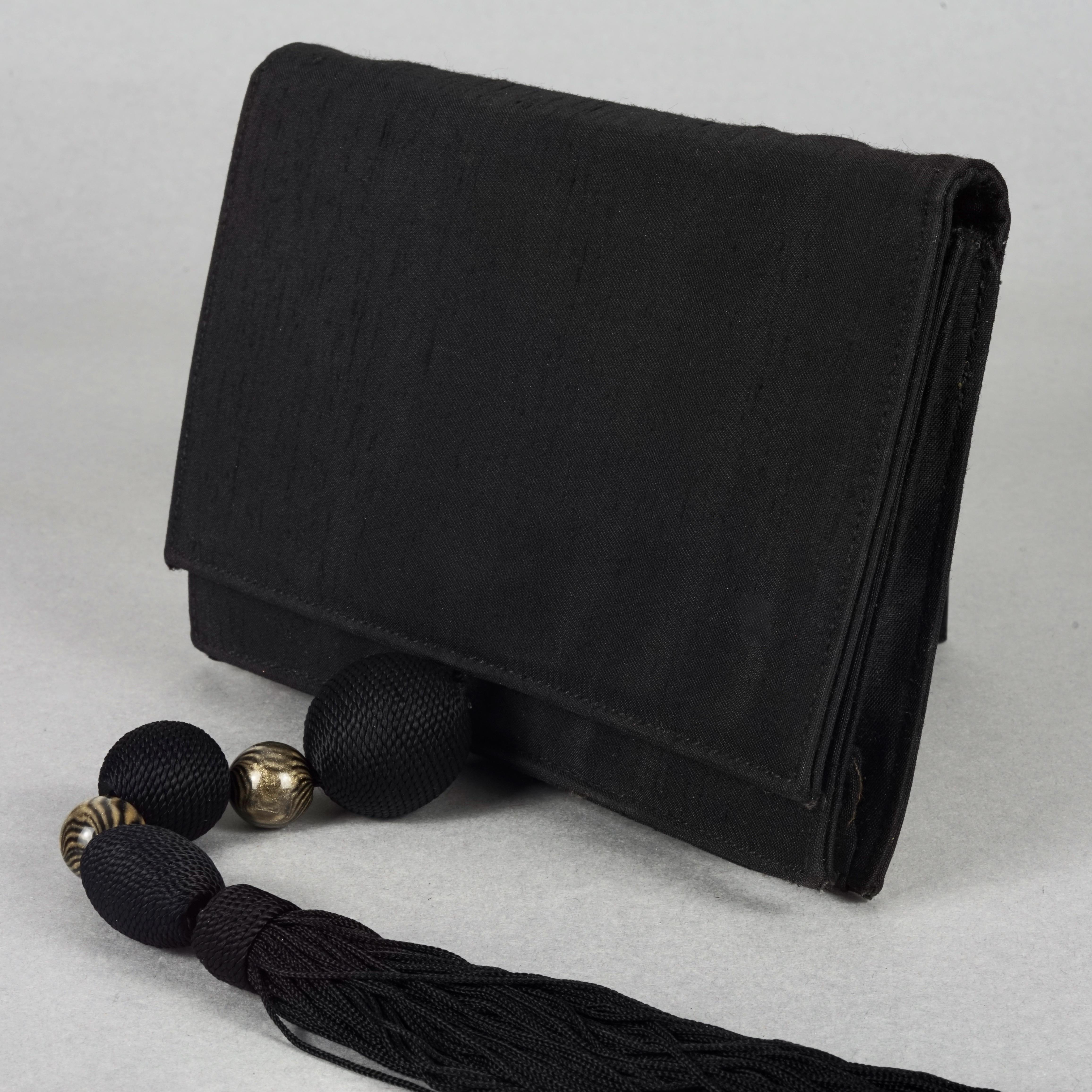 Vintage GIANNI VERSACE COUTURE Black Raw Silk Passementerie Tassel Clutch Bag For Sale 1
