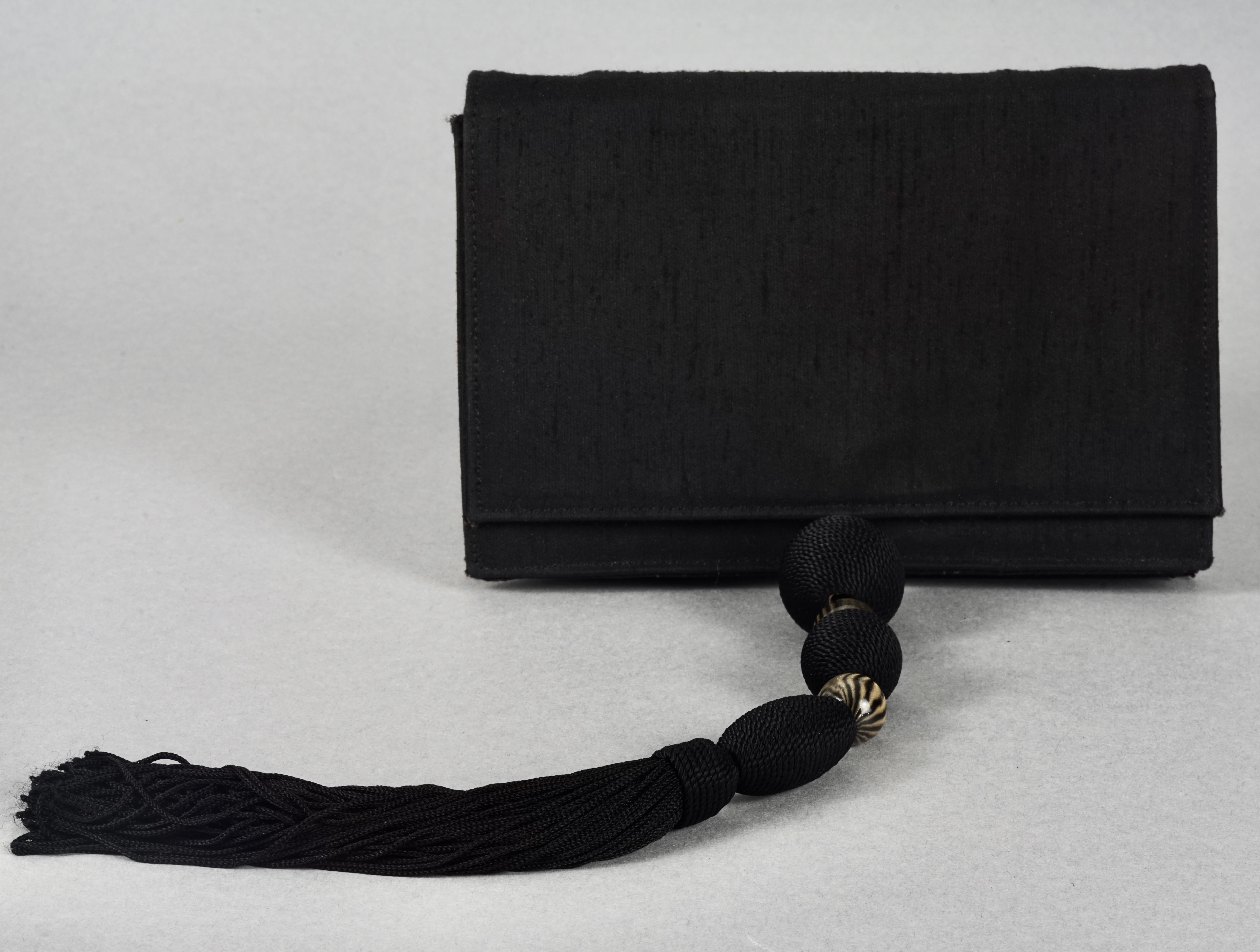 Vintage GIANNI VERSACE COUTURE Black Raw Silk Passementerie Tassel Clutch Bag For Sale 2