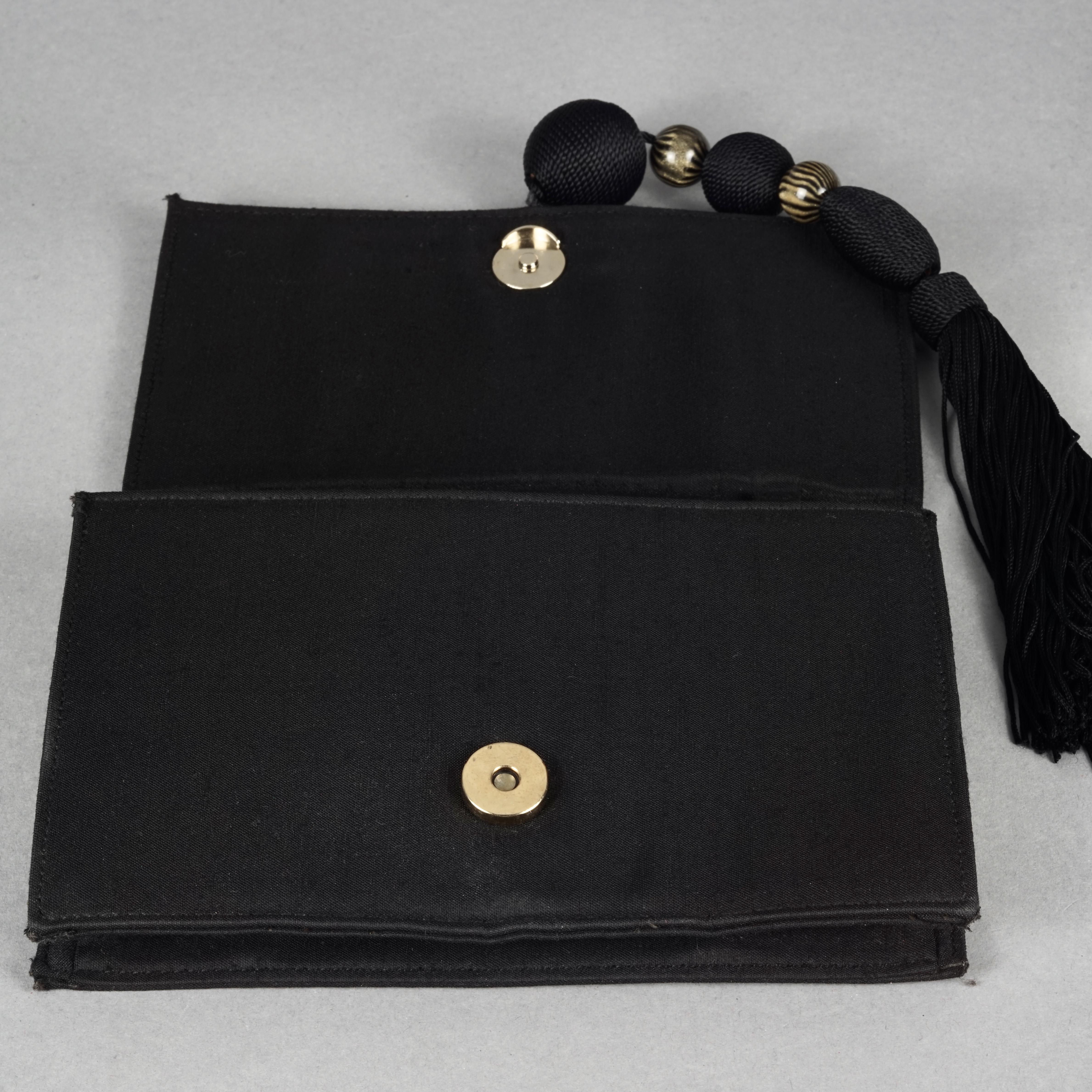 Vintage GIANNI VERSACE COUTURE Black Raw Silk Passementerie Tassel Clutch Bag For Sale 3