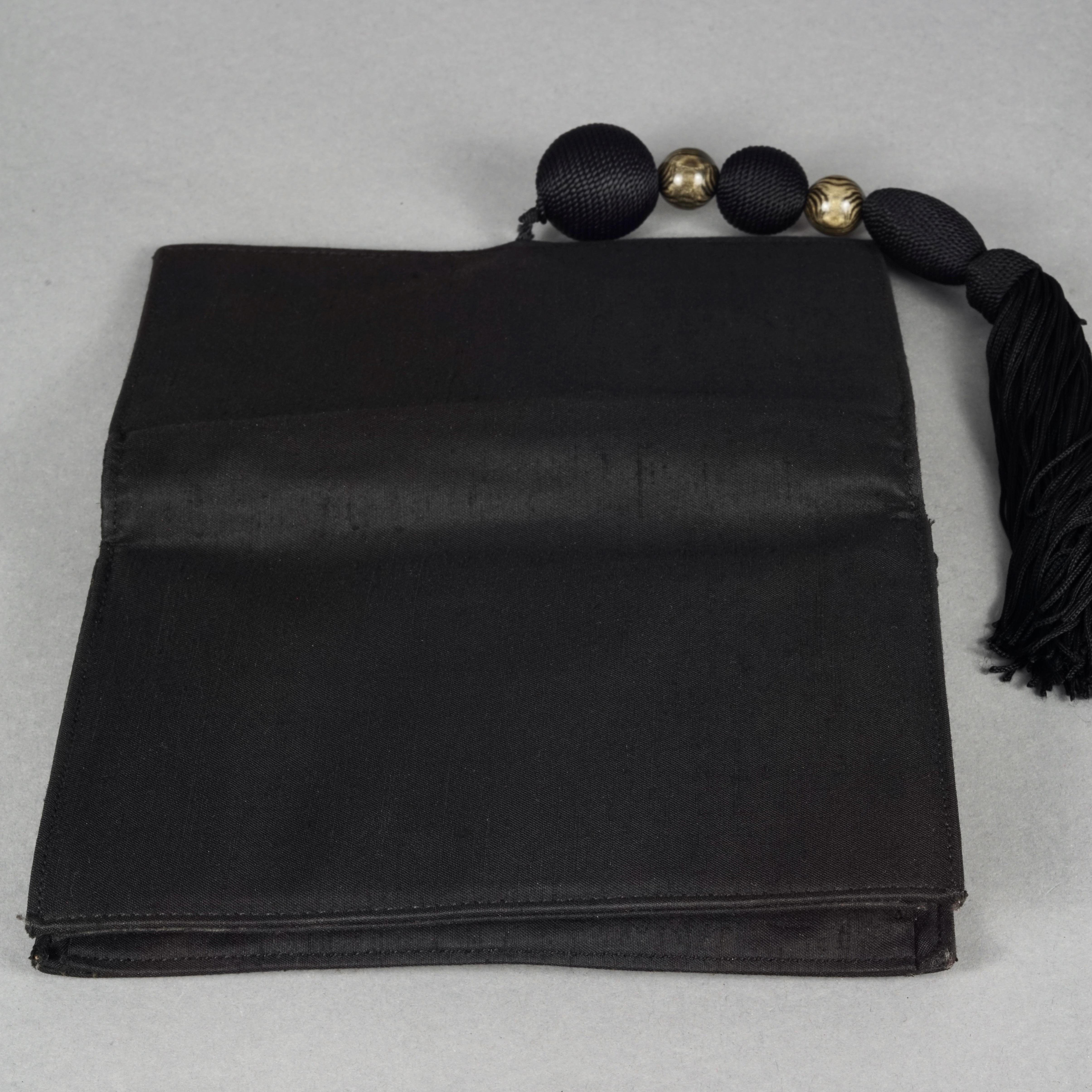 Vintage GIANNI VERSACE COUTURE Black Raw Silk Passementerie Tassel Clutch Bag For Sale 4