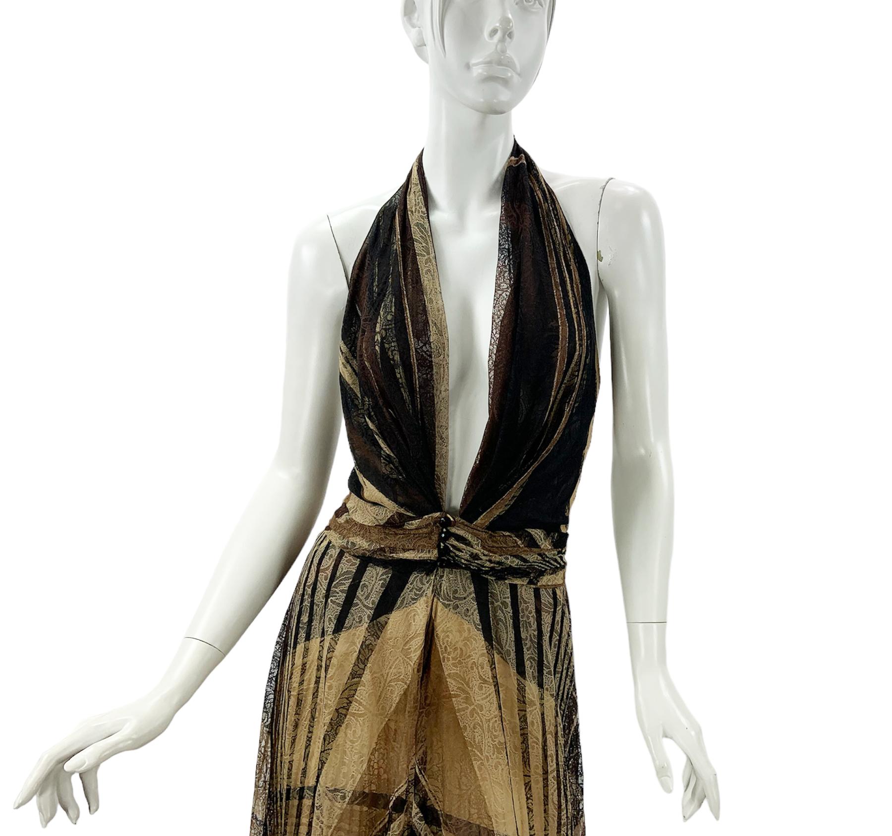 Vintage Gianni Versace Couture FW 2000 AD Campaign Lace Plunging Dress Gown 40 For Sale 5