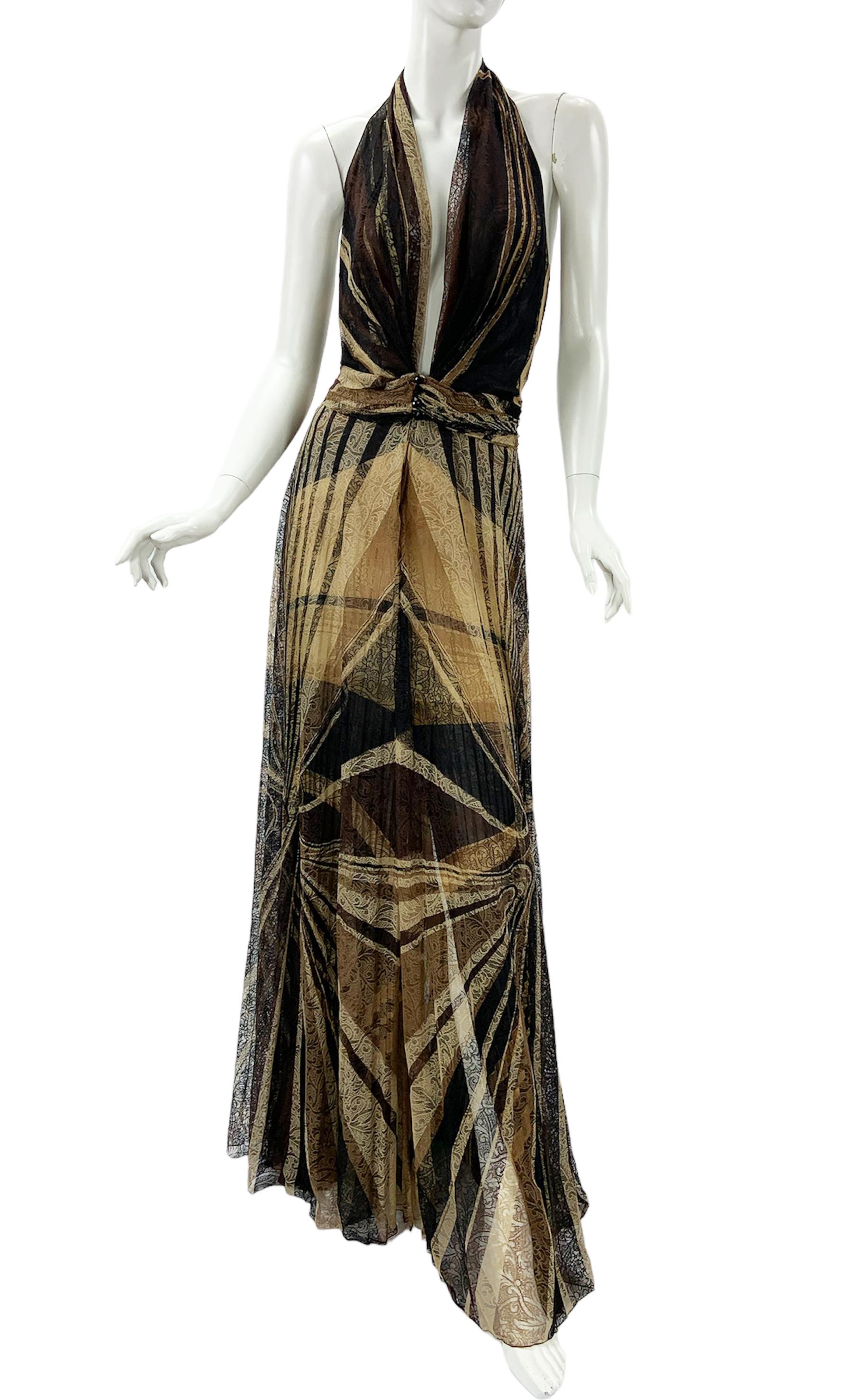 Women's Vintage Gianni Versace Couture FW 2000 AD Campaign Lace Plunging Dress Gown 40 For Sale