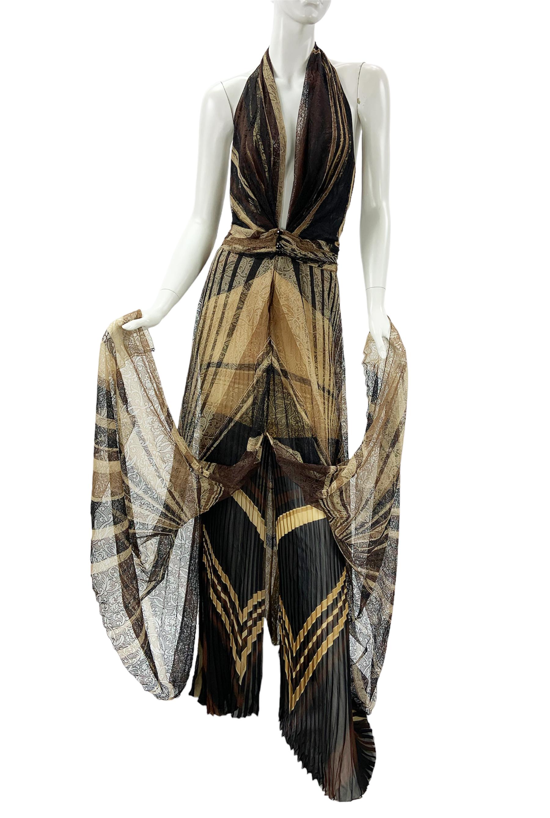 Vintage Gianni Versace Couture FW 2000 AD Campaign Lace Plunging Dress Gown 40 For Sale 2
