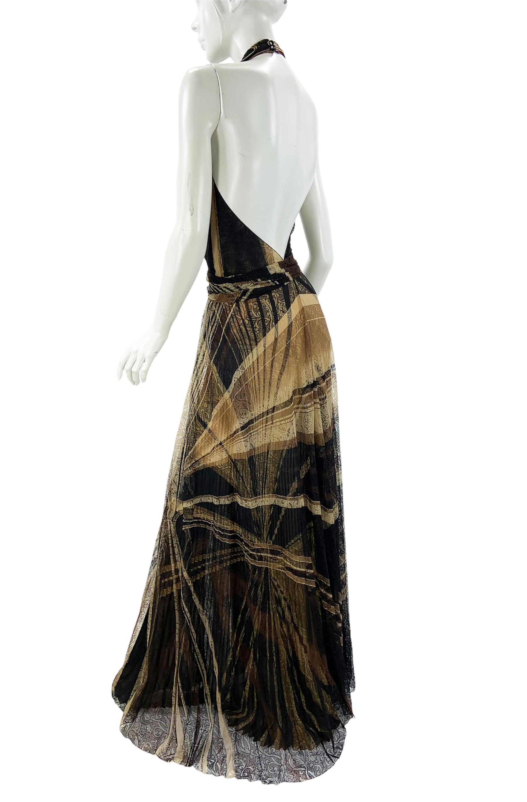 Vintage Gianni Versace Couture FW 2000 AD Campaign Lace Plunging Dress Gown 40 For Sale 4
