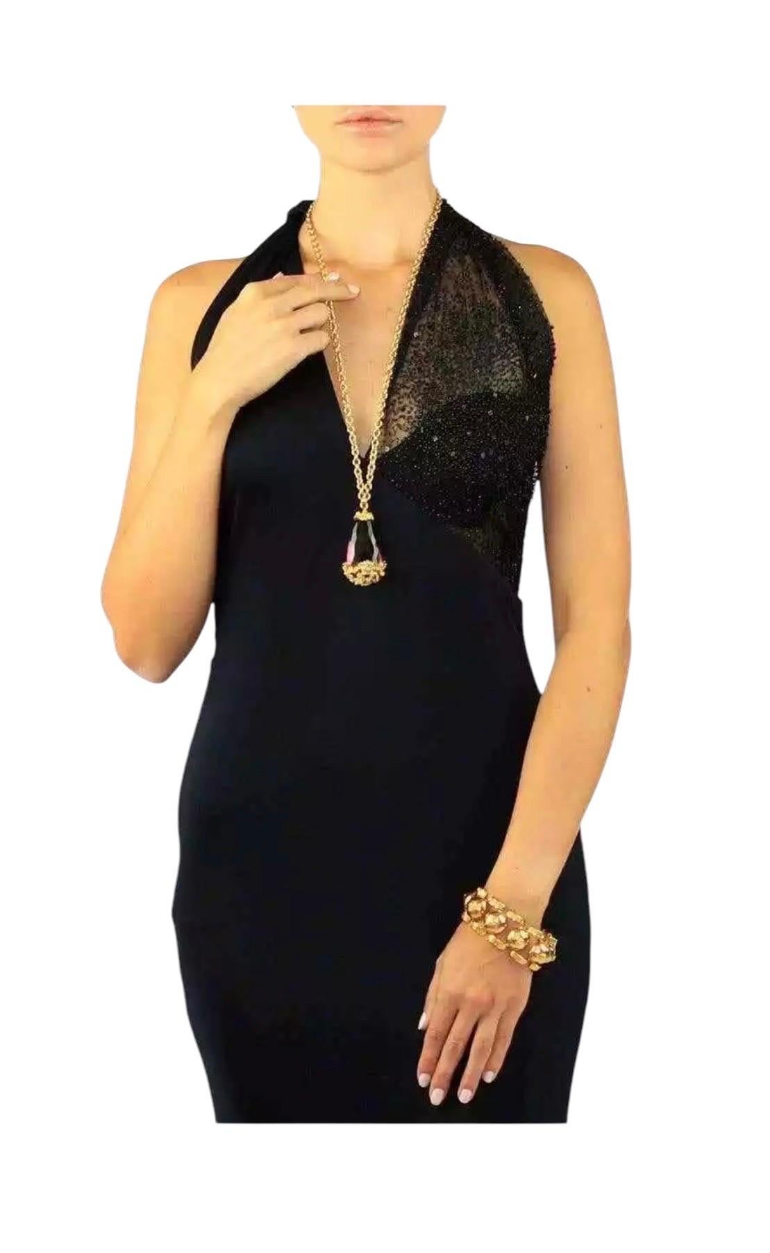 Vintage Gianni Versace Couture GV Millennium Black Embellished Gown  NWT In New Condition For Sale In Montgomery, TX